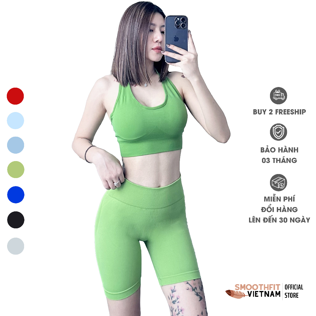 Bộ Tập Gym Nữ Bra Quần Short Cạp Cao - Chất Liệu Dệt Cao Cấp SmoothFitVN 6466 Co Dãn 4 Chiều - Tập Gym, Yoga.