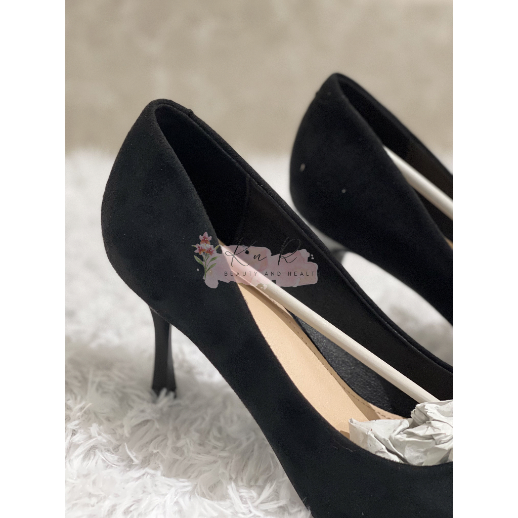 Giày cao gót Nữ Pha lê kim cương màu đen trơn, 8 phân