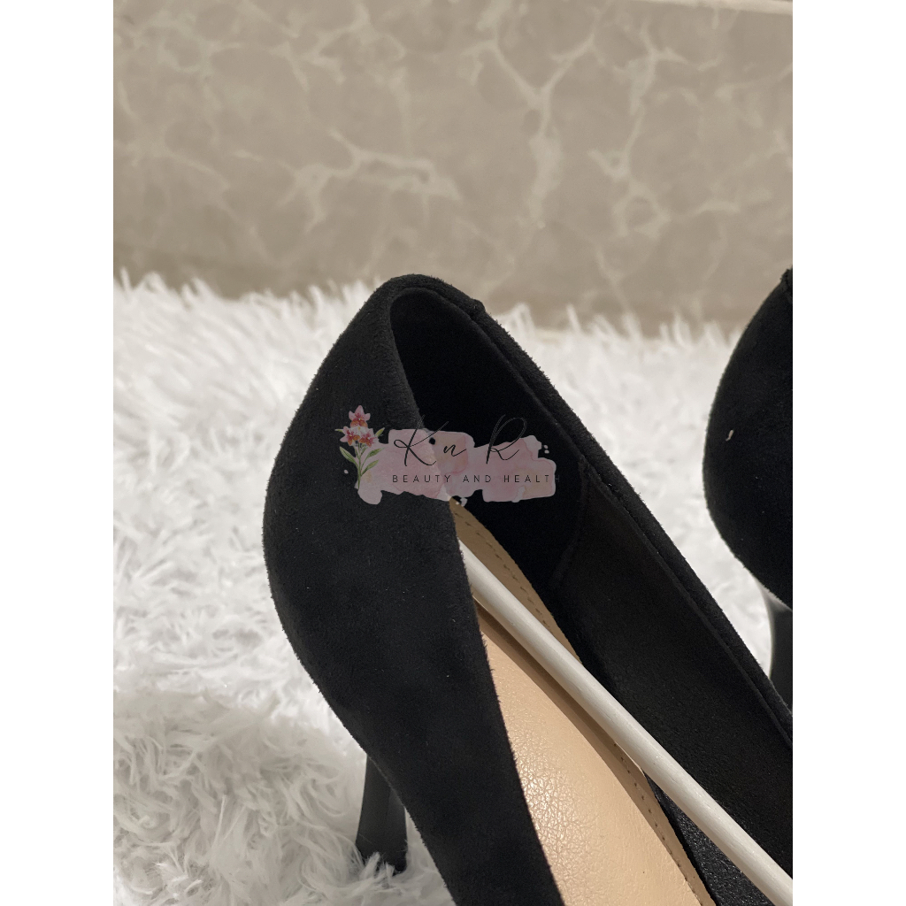 Giày cao gót Nữ Pha lê kim cương màu đen trơn, 8 phân