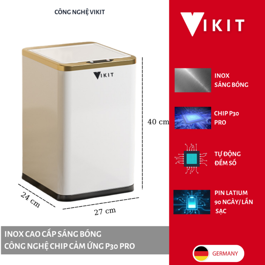 [15L - 20L] Thùng rác cảm ứng pin thông minh VKIT (cảm biến chip P30 PRO) RCU02