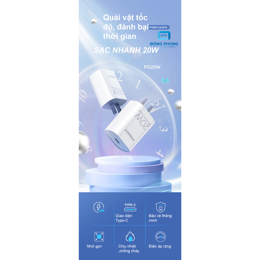 Bộ Sạc Nhanh Pisen PD 20W Chính Hãng