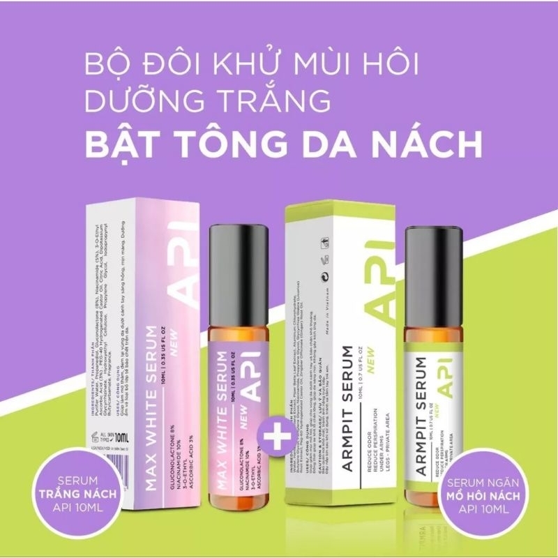 Bộ Đôi Son Nách Khử Mùi Hôi Dưỡng Trắng Nách A.PI 10ml