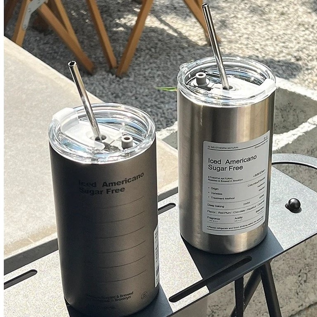 Cốc giữ nhiệt iced americano thể tích 600ML, ly giữ nhiệt kèm ống hút tiện lợi inox 304 cao cấp không gỉ - C02