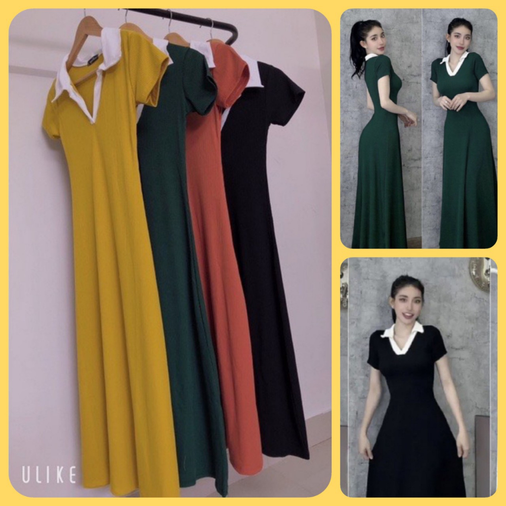 Đầm nữ form dáng dài, màu sắc siêu sang phối cổ bẻ xẻ V