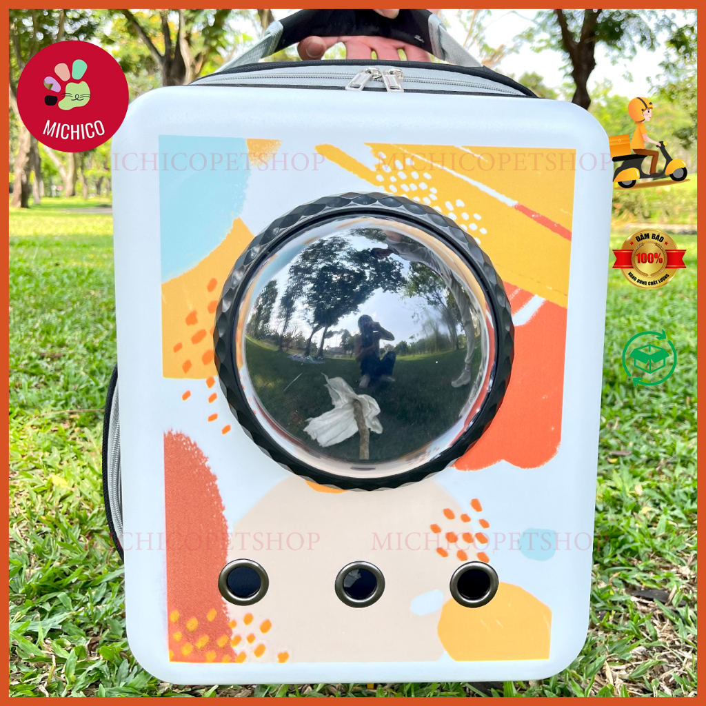 Balo Chó Mèo - Balo Phi Hành Gia Vuông Họa Tiết Sơn Dầu - Balo Vận Chuyển Chó Mèo Size Lớn 12kg