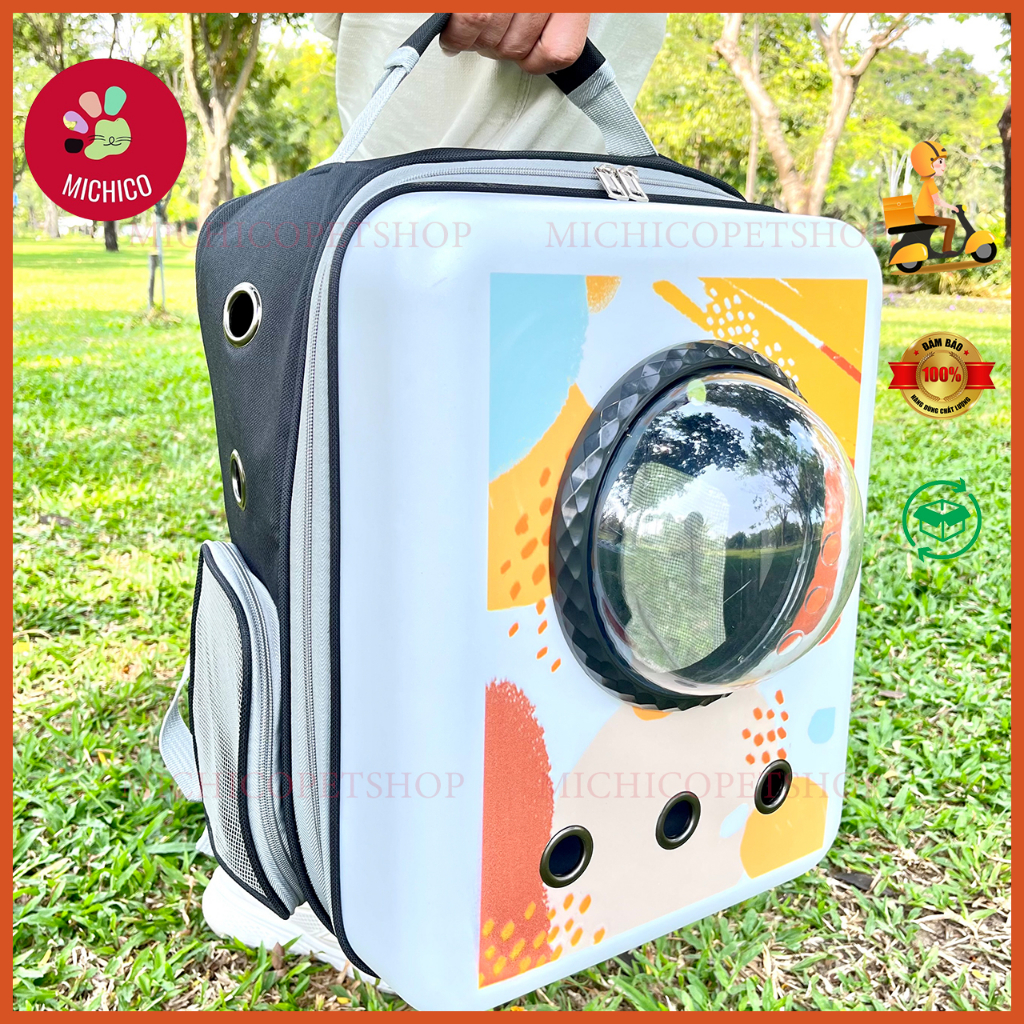 Balo Chó Mèo - Balo Phi Hành Gia Vuông Họa Tiết Sơn Dầu - Balo Vận Chuyển Chó Mèo Size Lớn 12kg