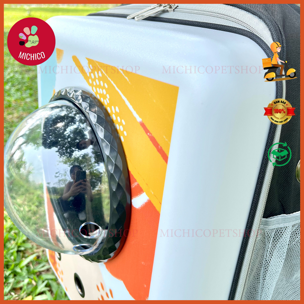 Balo Chó Mèo - Balo Phi Hành Gia Vuông Họa Tiết Sơn Dầu - Balo Vận Chuyển Chó Mèo Size Lớn 12kg