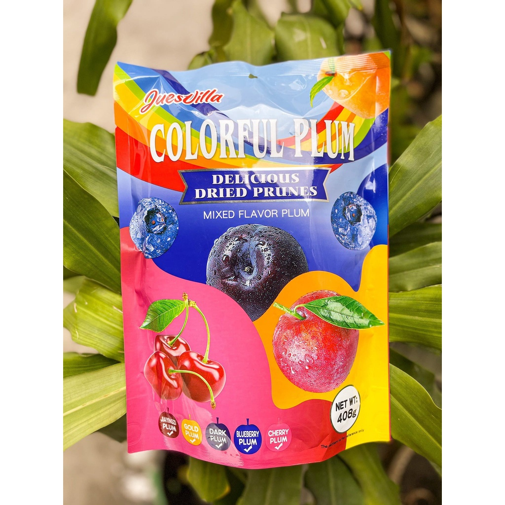 Kẹo ô mai Colorful Plum mix nhiều vị Cherry-Việt Quất-Mận 408g | Ăn vặt Jamay Food