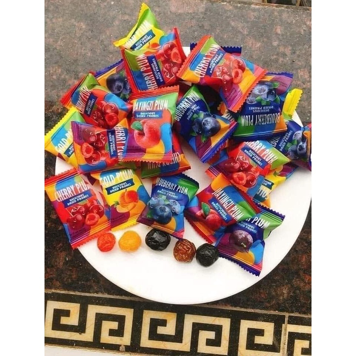 Kẹo ô mai Colorful Plum mix nhiều vị Cherry-Việt Quất-Mận 408g | Ăn vặt Jamay Food
