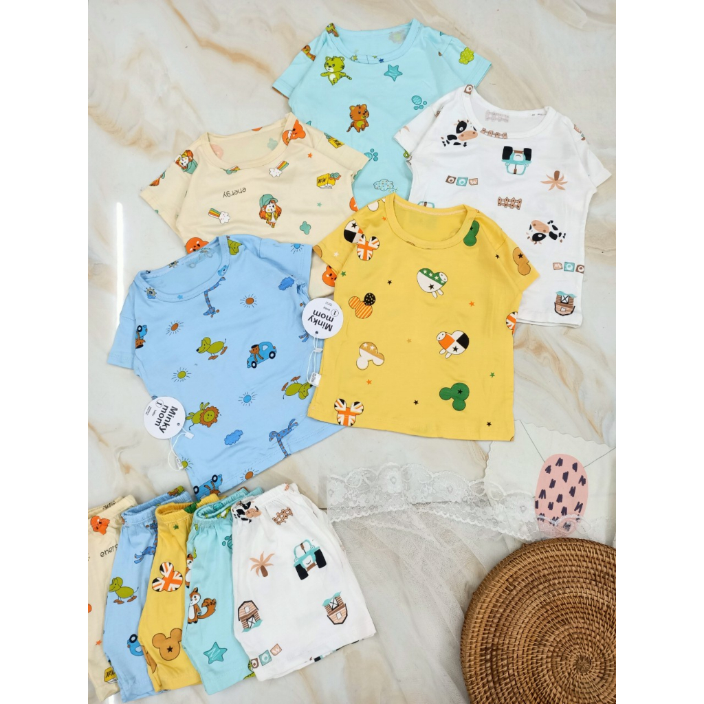 Bộ Cộc Tay MinKy Mom In Tràn Hình Thun Lạnh Cho Bé (NN)