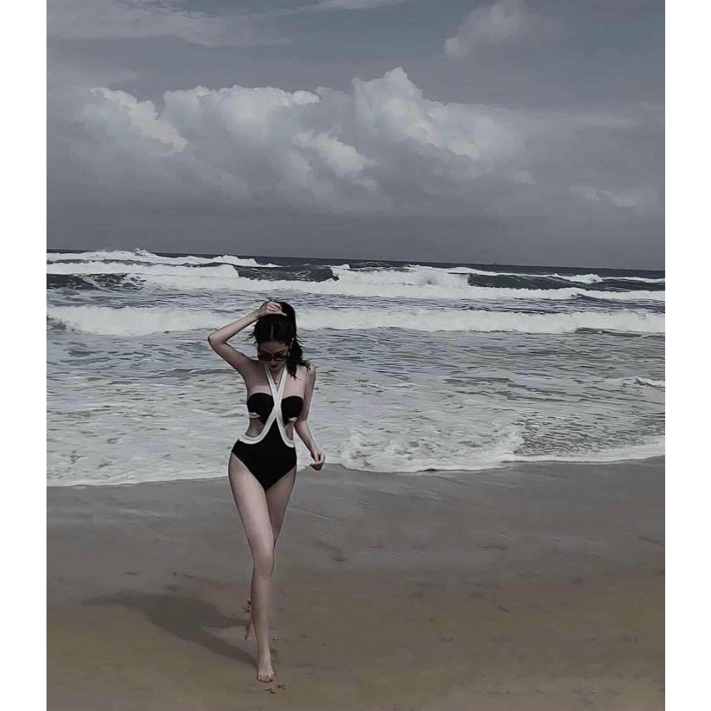 Bộ Bikini đi biển cao cấp, 1 mảnh liền thân siêu hack dáng, trắng đen tôn màu da | BigBuy360 - bigbuy360.vn