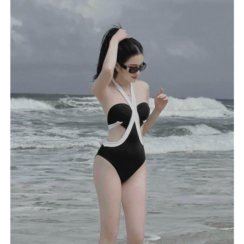 Bộ Bikini đi biển cao cấp, 1 mảnh liền thân siêu hack dáng, trắng đen tôn màu da | BigBuy360 - bigbuy360.vn