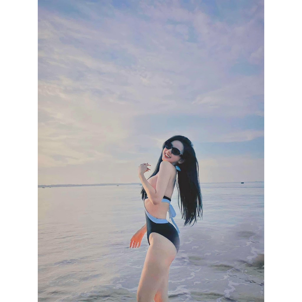 Bộ Bikini đi biển cao cấp, 1 mảnh liền thân siêu hack dáng, trắng đen tôn màu da | BigBuy360 - bigbuy360.vn
