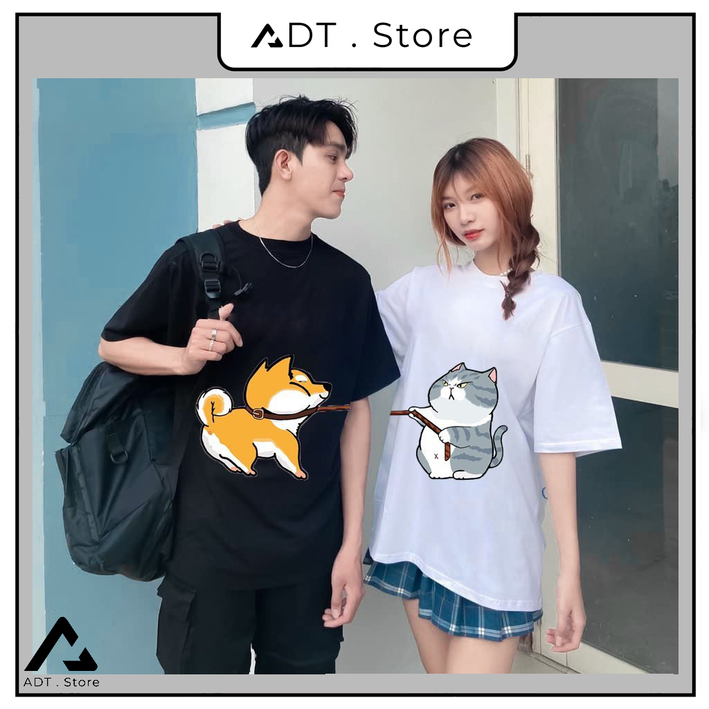 Áo đôi Chó Mèo kéo dây - Áo đôi dễ thương cho các cặp đôi đang yêu, áo chất thun co giãn 4 chiều