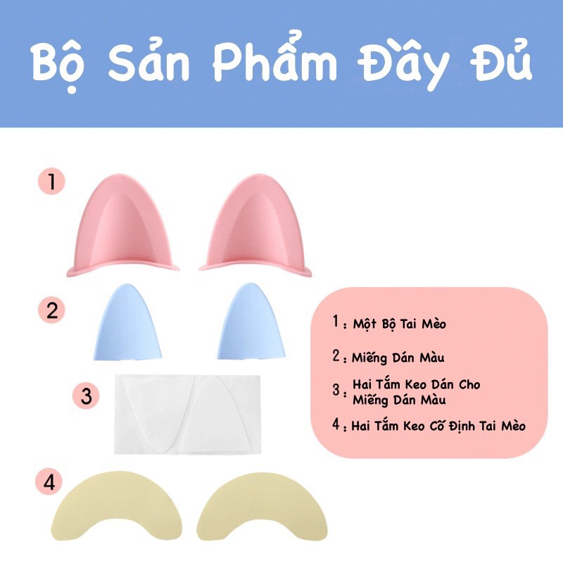 Tai Mèo Gắn Mũ Bảo Hiểm Tặng Kèm Keo 3M, Tai Mèo Gắn Nón