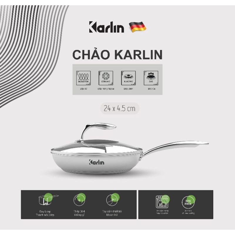 Chảo Inox KARLIN 5 đáy Chảo Karlin Thương Hiệu Đức
