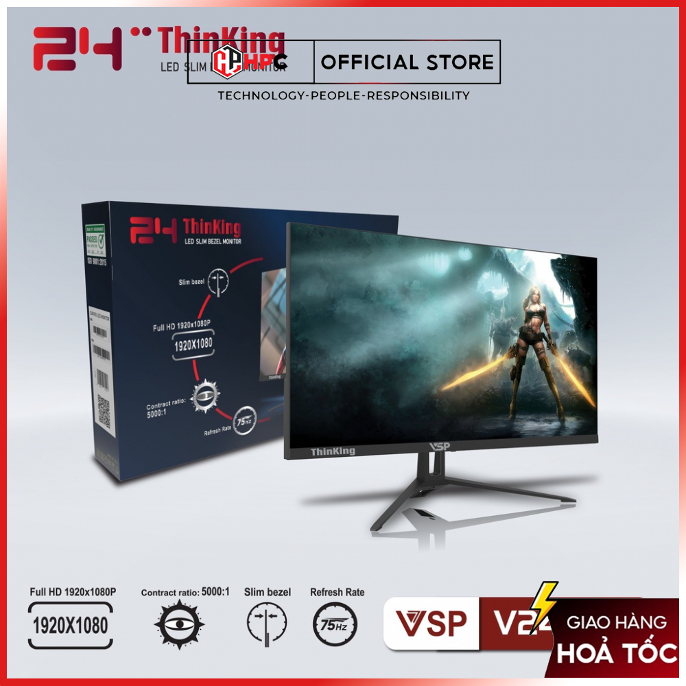 Màn Hình VSP 24inch /FULL HD/ IPS/ 75Hz - PHẲNG FULL VIỀN - Bảo hành 24 tháng. HÀNG CHÍNH HÃNG