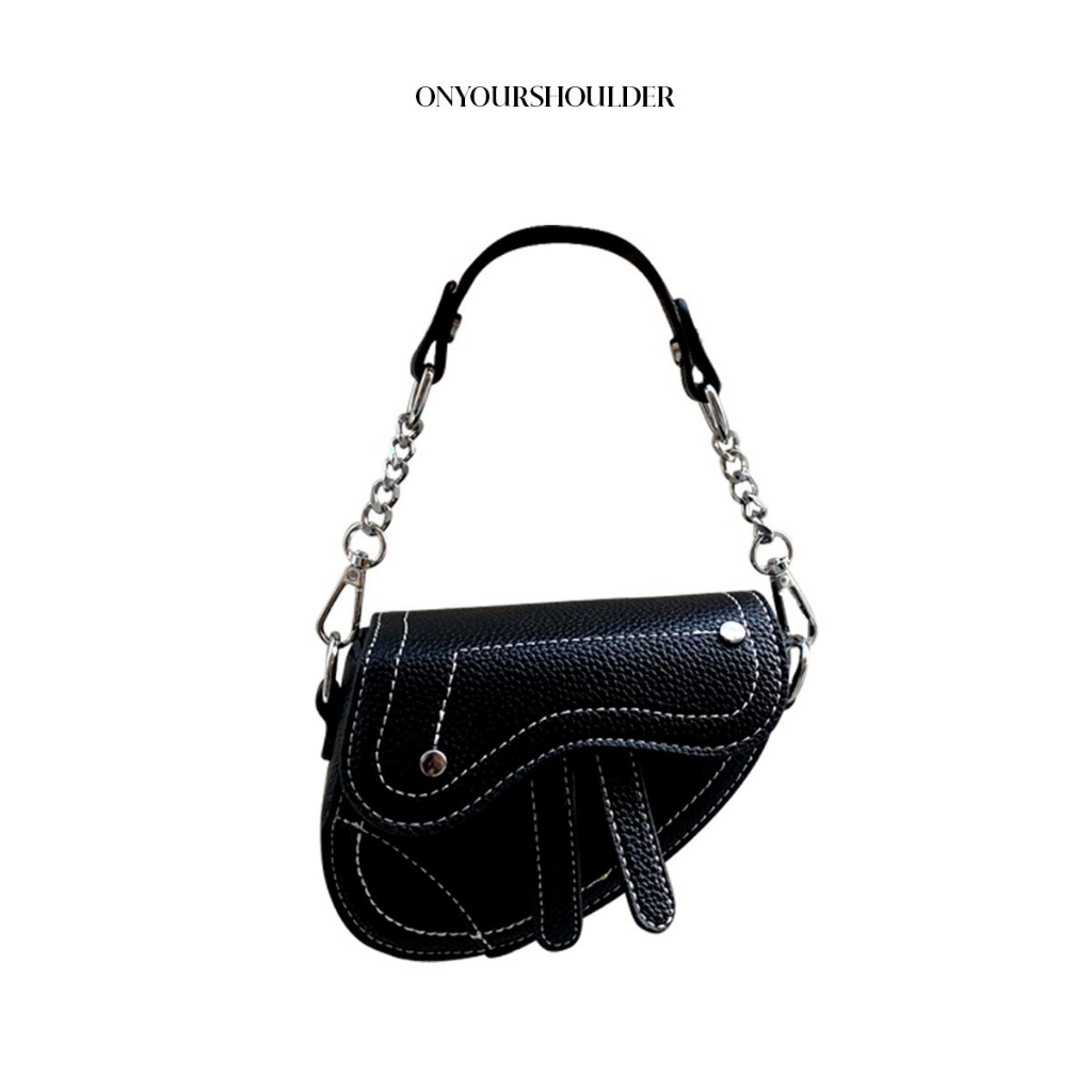 Túi xách nữ mini thời trang Saddle Bag, túi da màu đen chỉ nổi trẻ trung, sành điệu Onyourshoulder