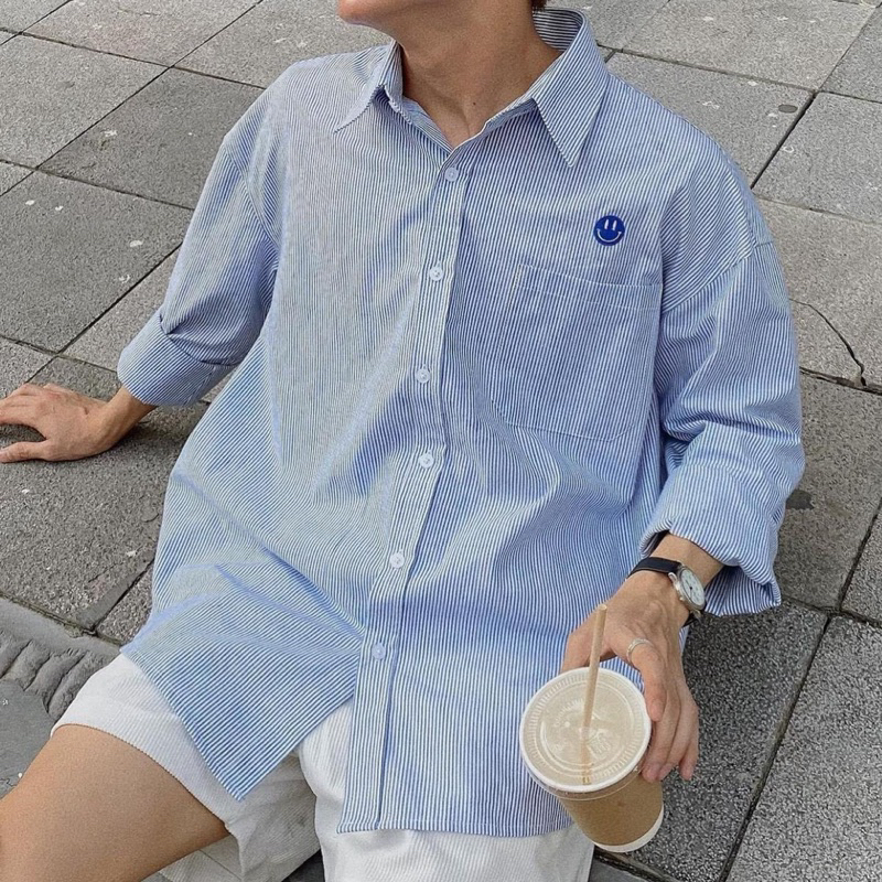 Áo Sơ mi Sọc Hàn Quốc P10 - Peaceout Studios SMILEY