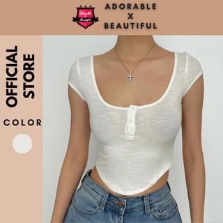 [Ảnh Thật] Áo Thun Trắng Tay Ngắn Trơn Nút Mỏng Nhẹ Xuyên Thấu, Áo Croptpo Mềm Mịn Ôm Body Sexy [AdorablexBeautiful]