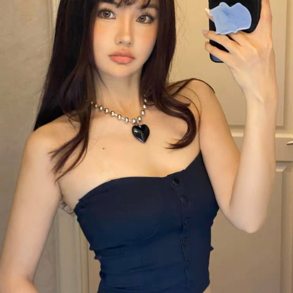Áo Ống Đen Trơn Nút  Ôm Body, Áo Quây Co Giãn Đơn Giản Ulzzang Hot Trend Y2k