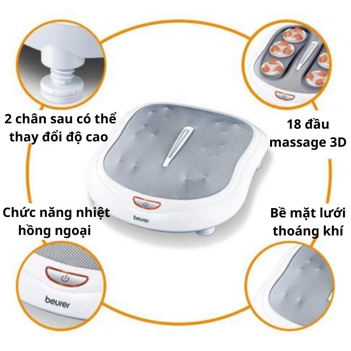Máy massage chân khô trị liệu Beurer FM60, máy mats xa kết hợp đèn hồng ngoại massage các huyệt đạo ở gan bàn chân