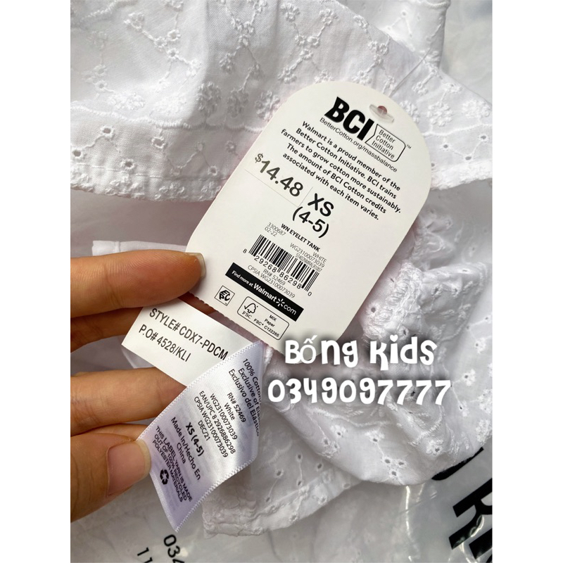 Áo Dây Bé Gái Vải Đục Lỗ Smock Lưng Wonder Nation