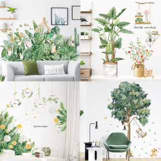 Decal dán tường Tabii trang trí phòng ngủ phòng khách quán trà sữa, cafe hình cây hoa lá phong cách Bắc Âu