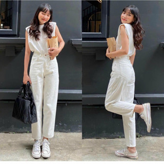 Quần Jean Nữ Form Baggy Trắng Basic Denim Nữ Leda Nấm Lùn 9 Tấc 1m5 mom jeans
