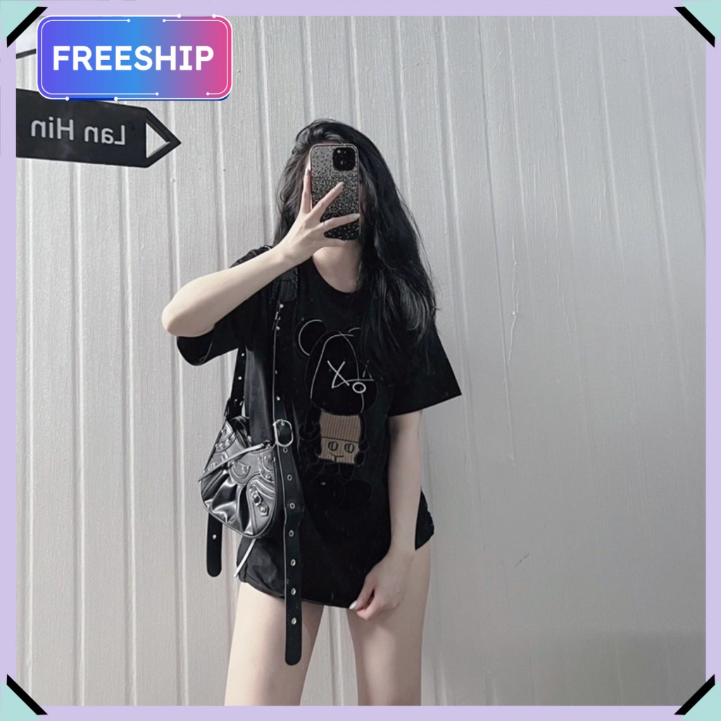 Áo thun nữ nam tay lỡ form rộng GấuThêu Oversize Unisex chất cotton siêu đẹp vải dày dặn | BigBuy360 - bigbuy360.vn