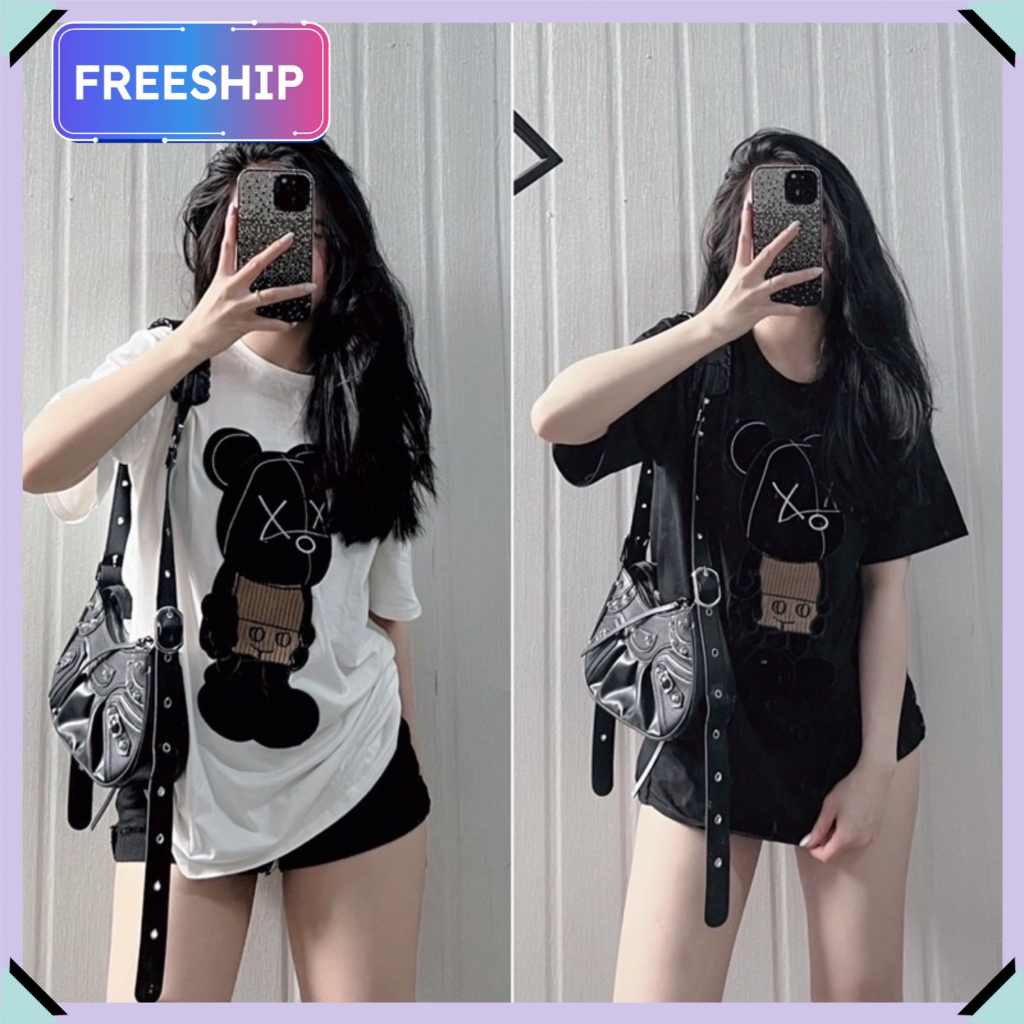 Áo thun nữ nam tay lỡ form rộng GấuThêu Oversize Unisex chất cotton siêu đẹp vải dày dặn | BigBuy360 - bigbuy360.vn