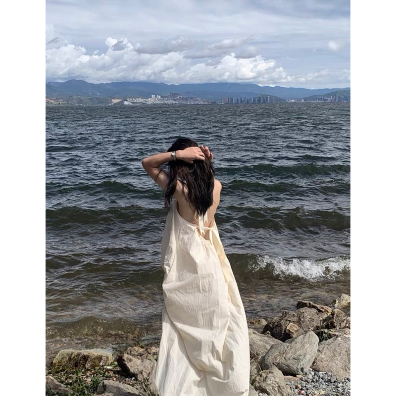 Đầm maxi 2 dây dáng dài nhún eo đi biển