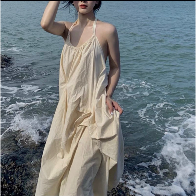 Đầm maxi 2 dây dáng dài nhún eo đi biển