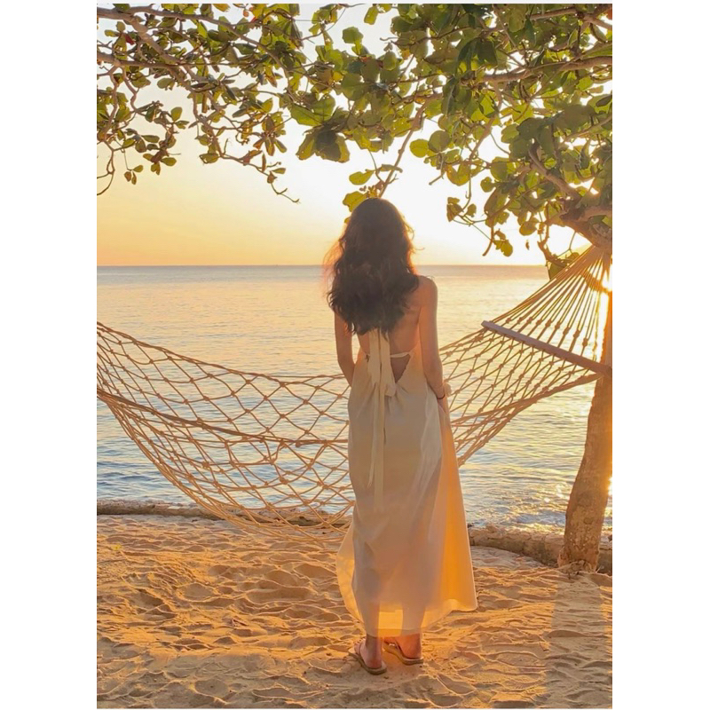 Đầm maxi 2 dây dáng dài nhún eo đi biển