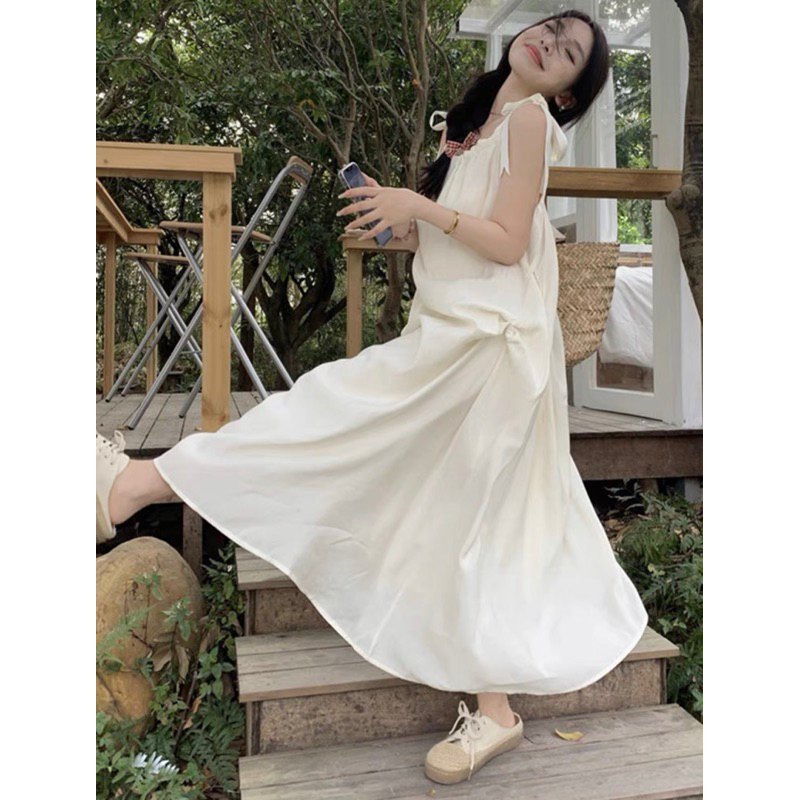 Đầm maxi 2 dây dáng dài nhún eo đi biển