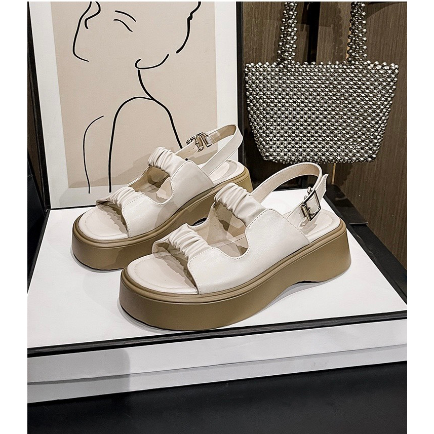 Sandal nữ quai nhún dây chun co giãn đế độn 5cm hottrend 2023