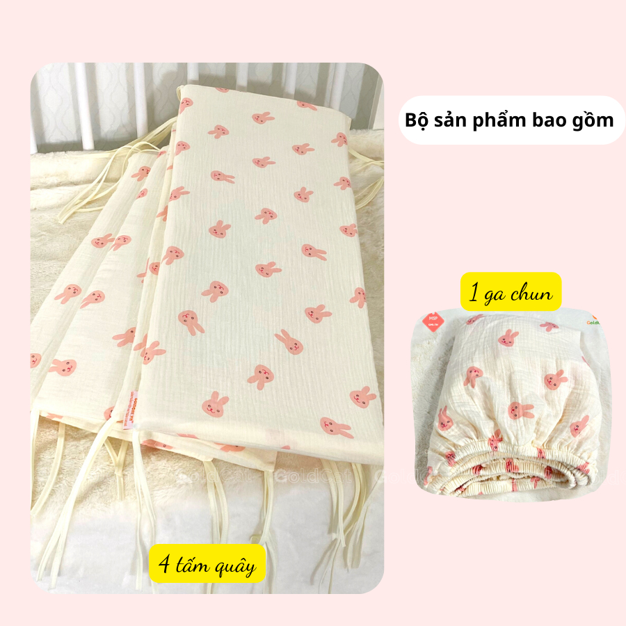 [HOT]Bộ Quây Cũi Kèm Ga Vải Bọc Đệm Cho Bé GOLDCAT QG Chất Liệu Xô Muslin Cao Cấp, Đa Dạng Kích Thước, Màu Sắc NgộNghĩnh