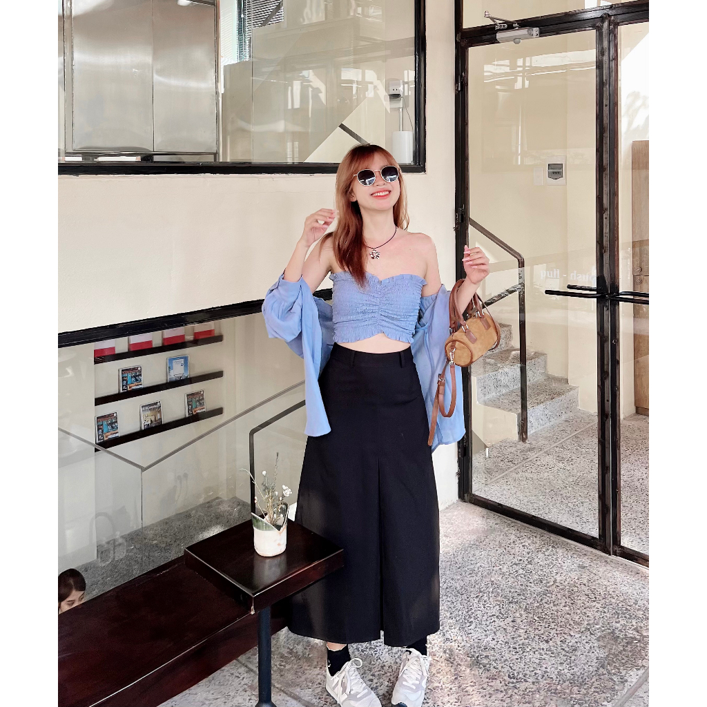 Áo sơ mi oversized tay dài see through thời trang GAGO màu xanh dương GA4334 - không kèm áo ống bên trong