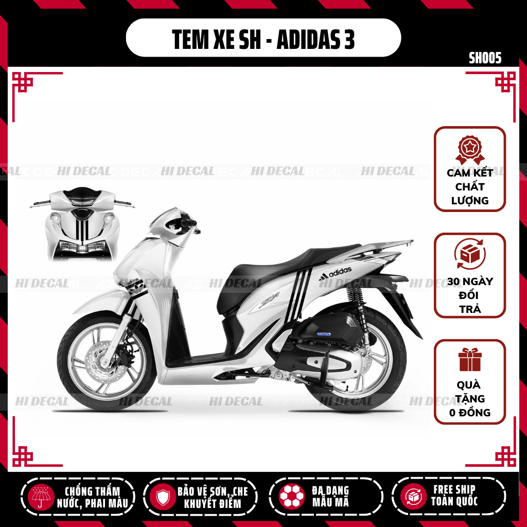Tem SH dán xe phong cách Adidas-03 | SH005 | Decal cao cấp, tem rời SH 125i 150i, tem chống nước bền màu cao