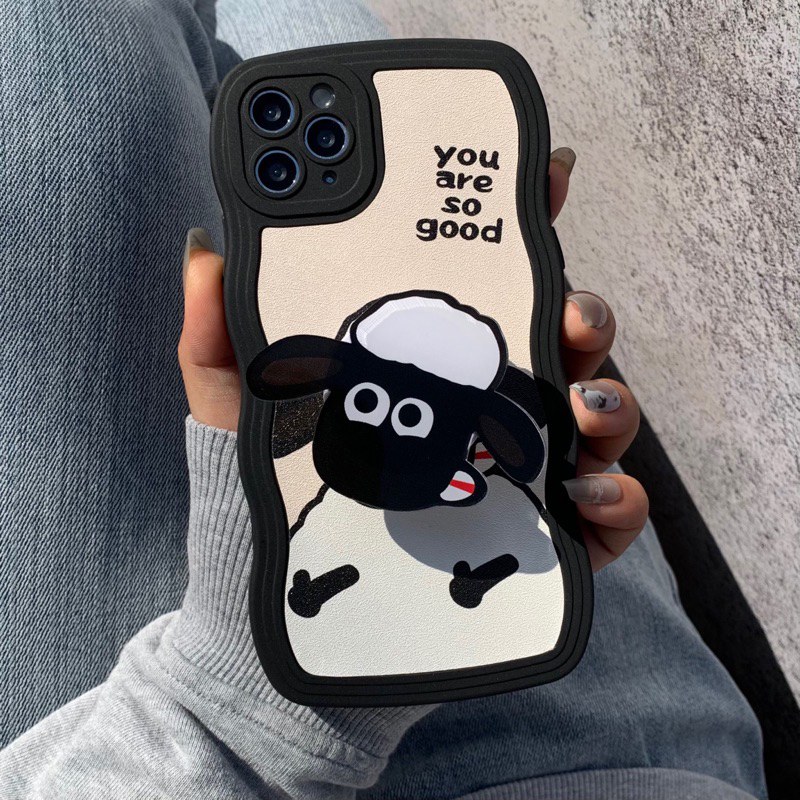 Ốp Lưng Silicon Viền Mây - Mẫu Da Sheep ( Kèm Popsocket )