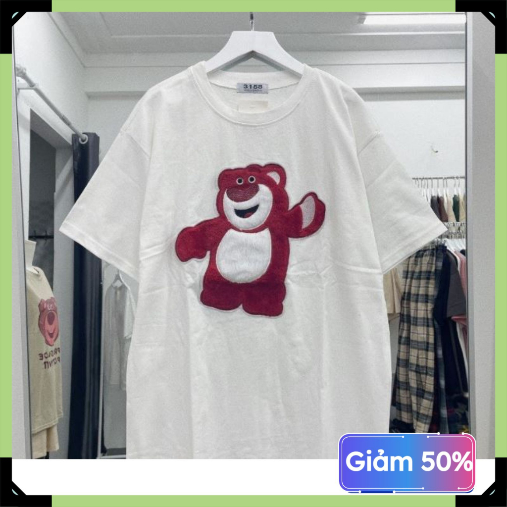 Áo thun nữ nam tay lỡ form rộng Gấu Thêu Oversize Unisex chất cotton siêu đẹp vải dày dặn | BigBuy360 - bigbuy360.vn