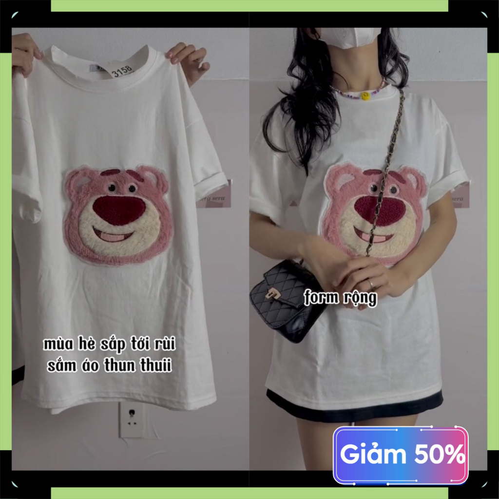 Áo thun nữ nam tay lỡ form rộng Gấu Thêu Oversize Unisex chất cotton siêu đẹp vải dày dặn | BigBuy360 - bigbuy360.vn