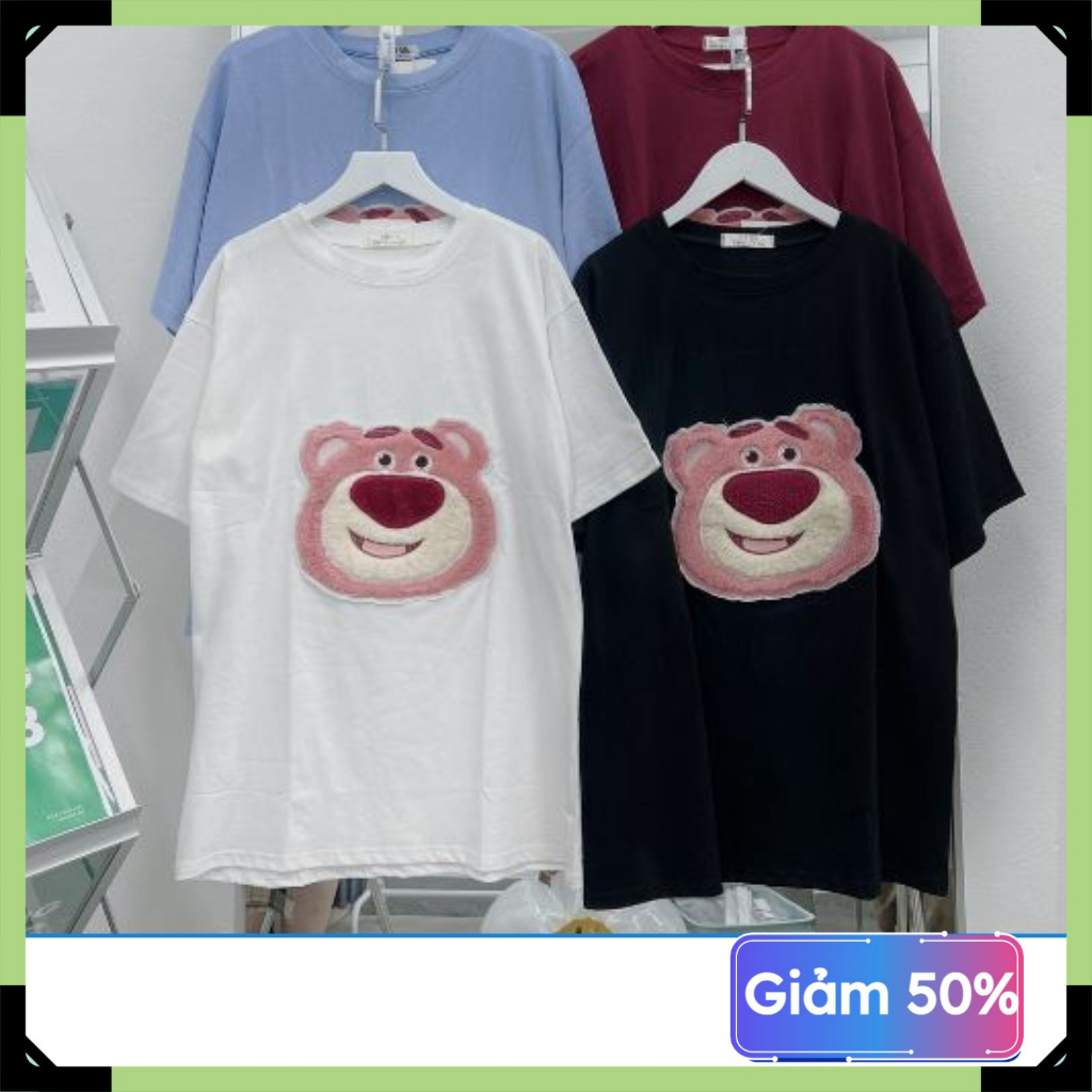 Áo thun nữ nam tay lỡ form rộng Gấu Thêu Oversize Unisex chất cotton siêu đẹp vải dày dặn | BigBuy360 - bigbuy360.vn