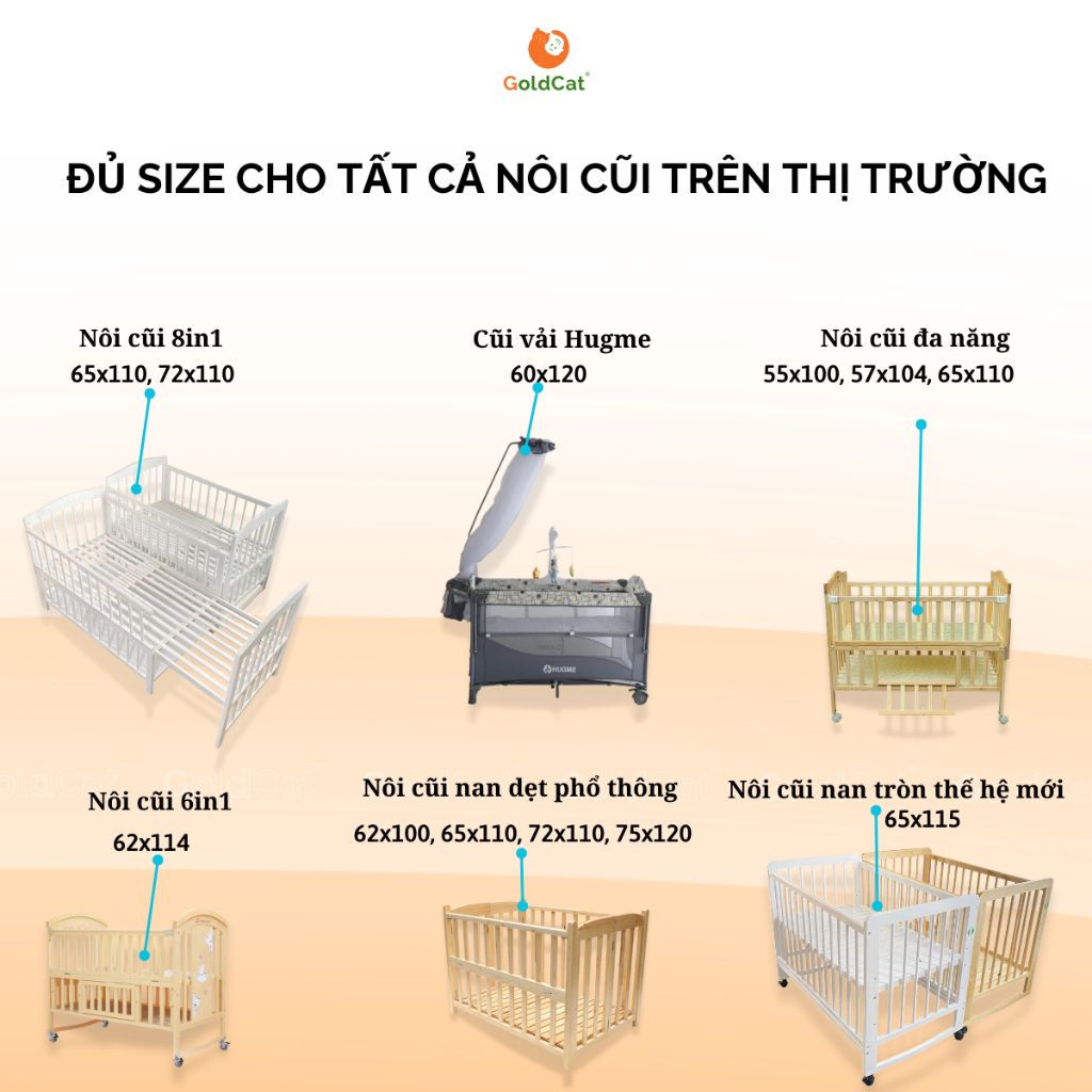 [HOT]Đệm Cũi Cho Bé GOLDCAT Cắt May Theo Yêu Cầu, Chất Liệu Bông Ép, Độ Dày Tiêu Chuẩn 5cm, Thoáng Khí, Đàn Hồi Tốt