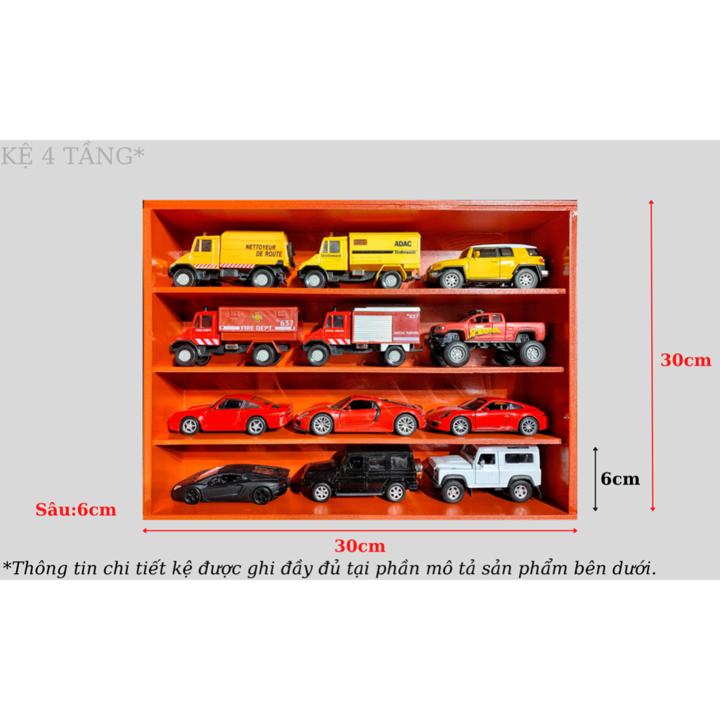 Kệ trưng bày xe mô hình 4 tầng cho xe tỉ lệ 1:32 - 1:64