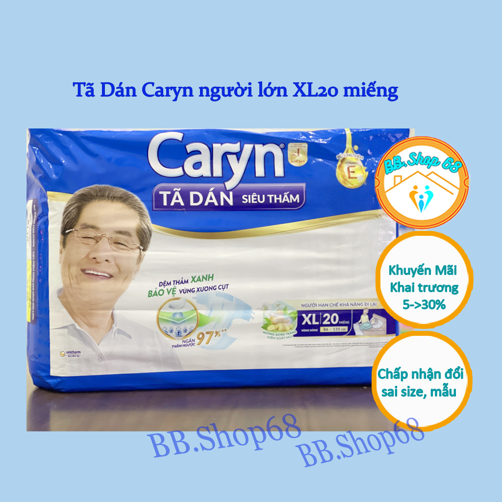 Bỉm người già , Tã dán Caryn, Siêu Thấm chống tràn zise XL20 Chính hãng