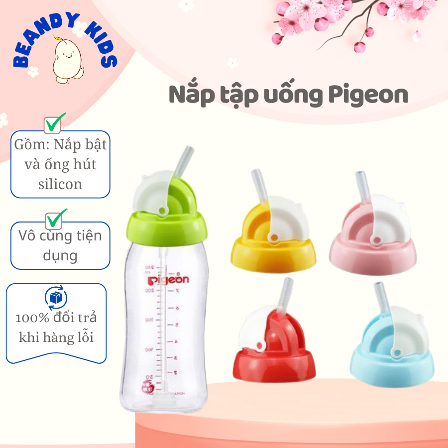 Nắp bình tập uống nước thay thế kèm van chống sặc cho bình sữa cổ rộng Pigeon, Lansioh, Toom, GB, Wesser Beandy Kids