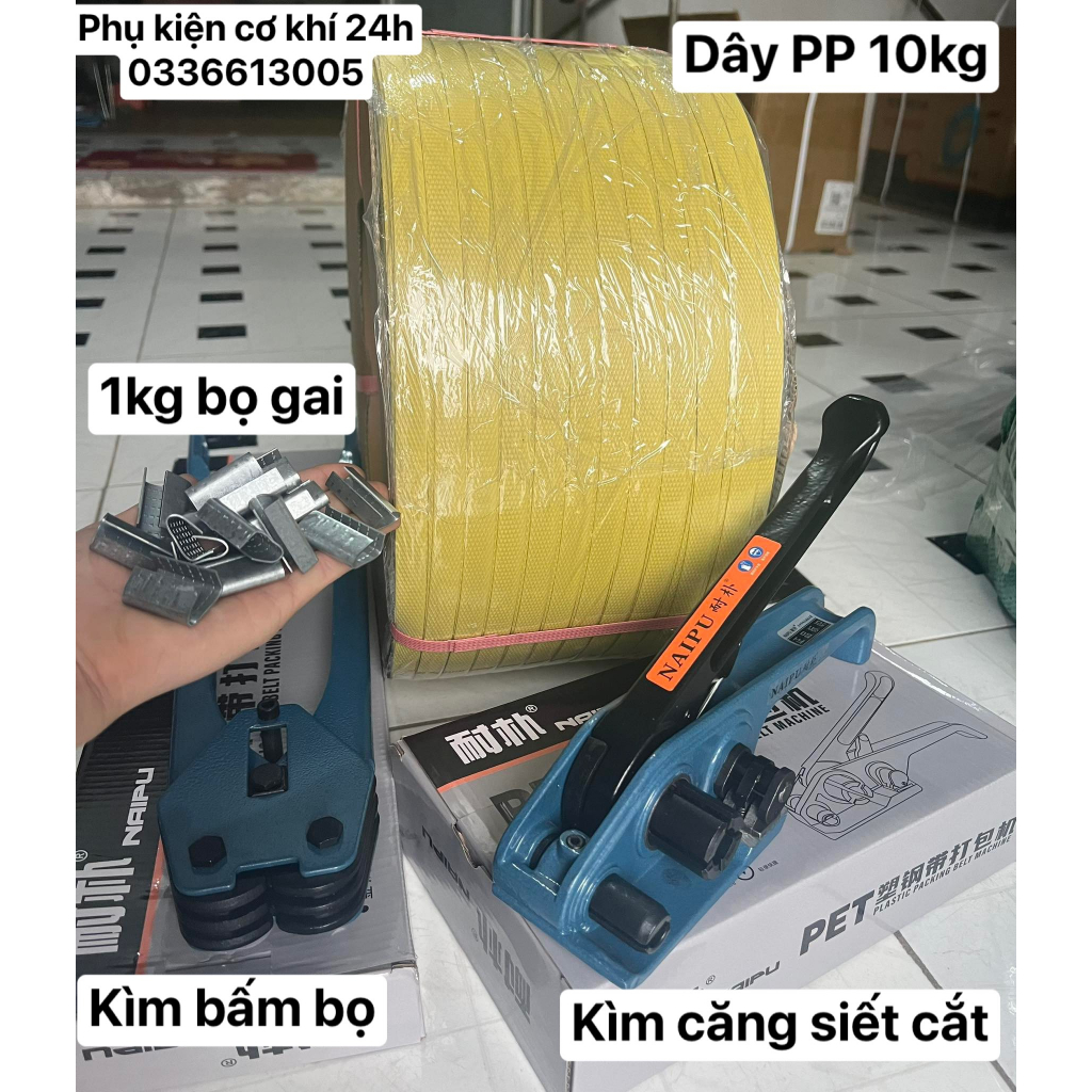 Kìm Siết Dây Đai Nhựa Kèm Dây và Bọ Sắt Kẹp Đai