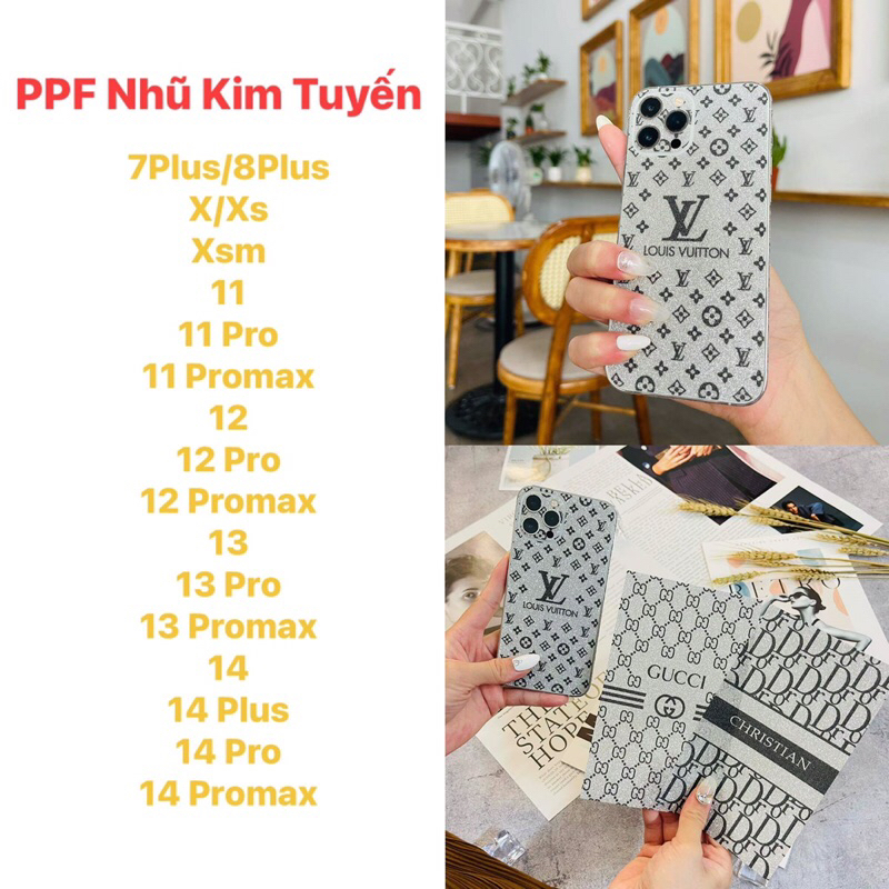 Dán ppf nhũ kim tuyến full lưng, viền, camera iphone 7plus 8plus X Xs Xsmax 11 12 13 14 pro max