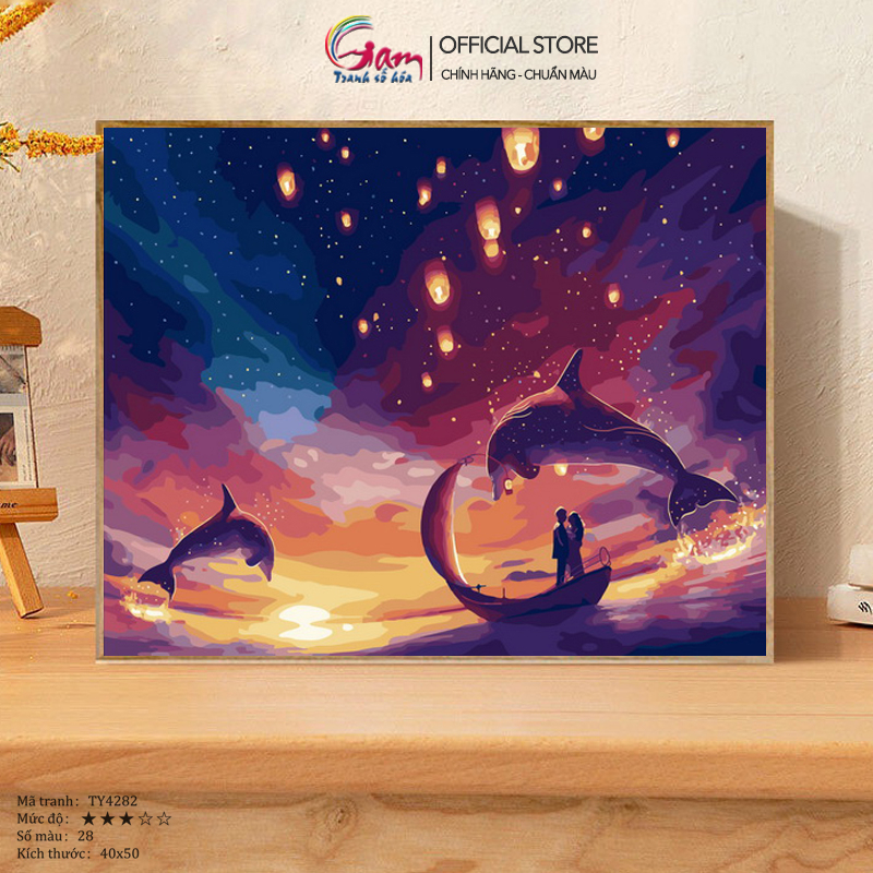 Tranh tô màu theo số tình yêu đôi lứa GAM có khung 40x50cm TY4282